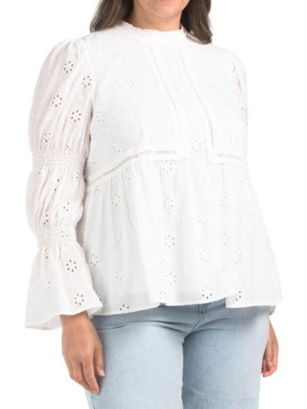 ENDLESS ROSE Plus Embroidered Swiss Dot Ruched Sleeve Top